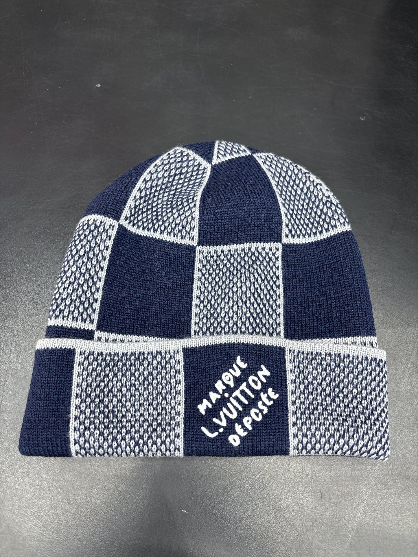 Louis Checkerboard Navy Beanie