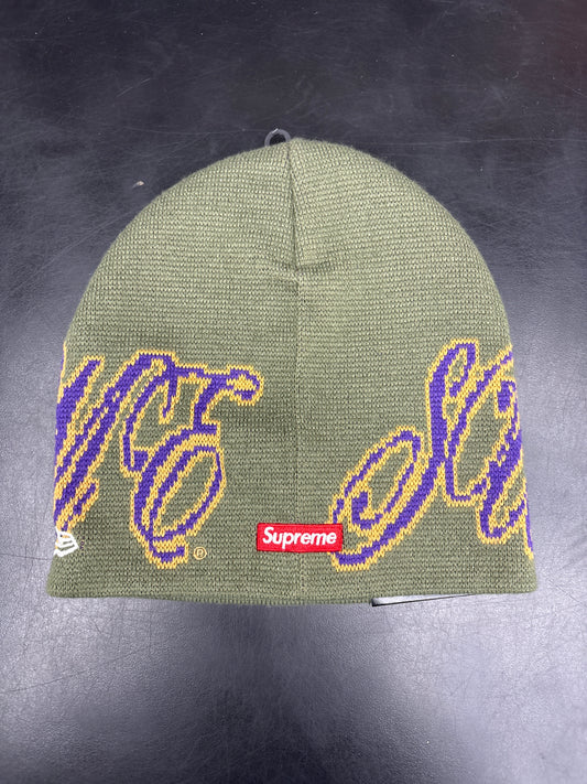 Supreme Green Purple Script Beanie**