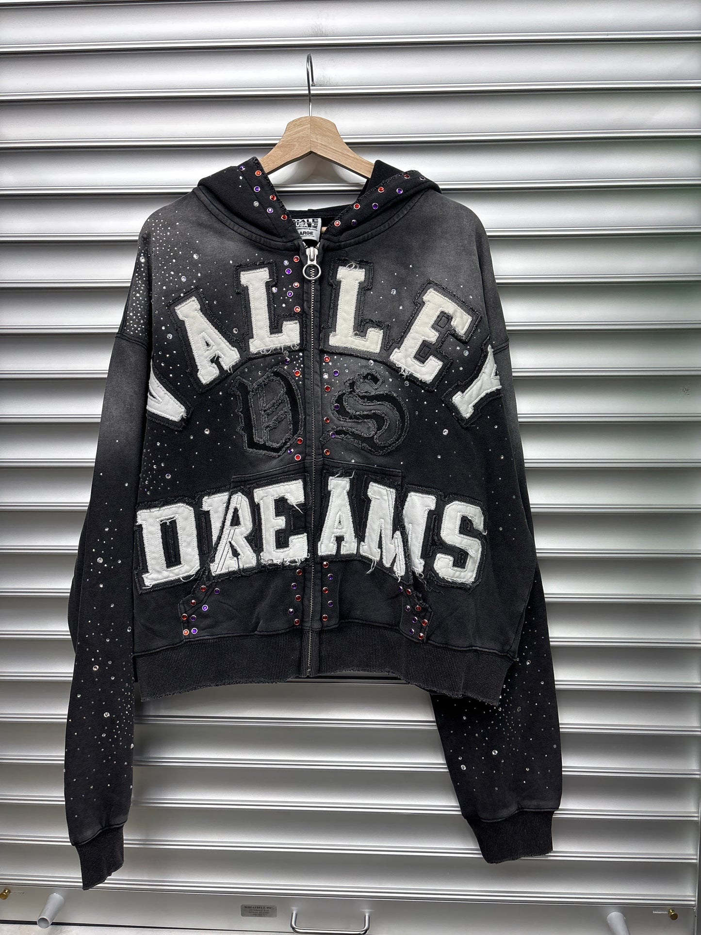 Vale Black Rhinestone Zip Up - Large