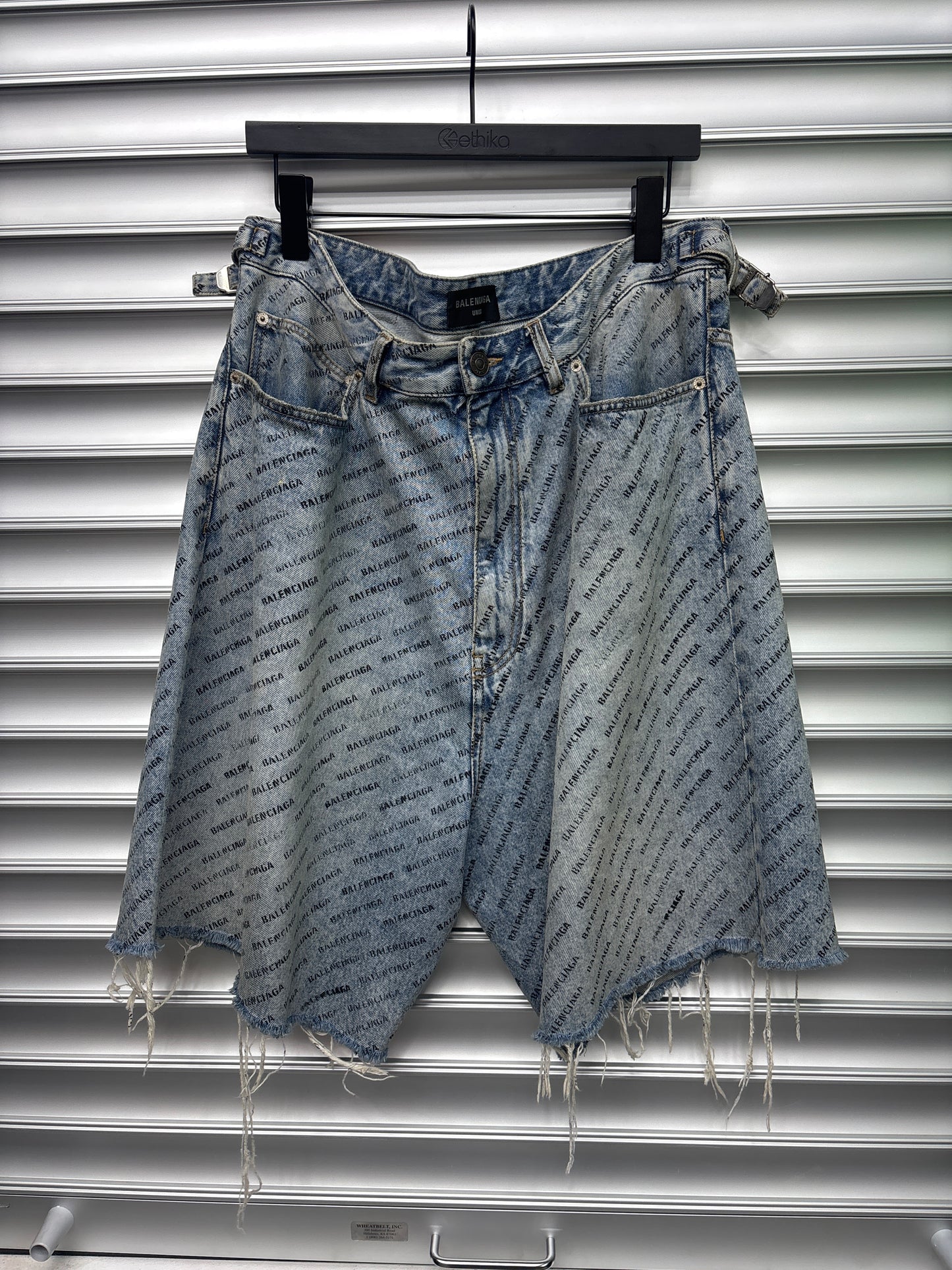 Balenciaga All Over Print Denim Shorts - M
