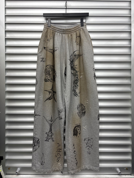 Balenciaga Grey Tattoo Sweatpants - XS**