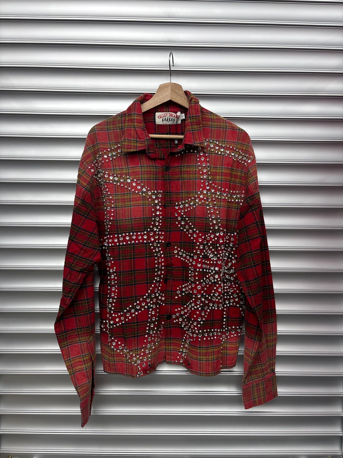 Vale Red Rhinestone Flannel - Small