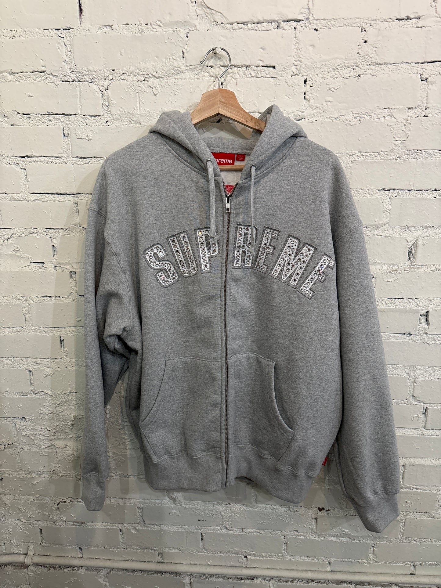 Supreme BB Simon Rhinestone Grey Hoodie - M