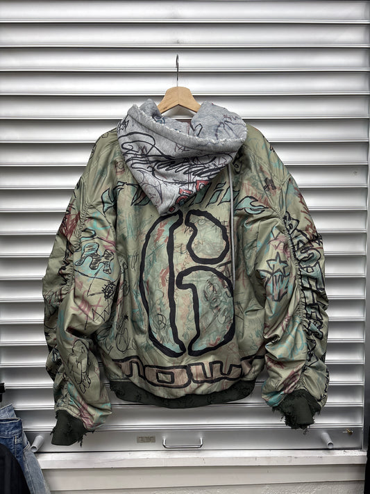 Mowalola 2.0 Grafitti Olive Bomber Jacket - XL