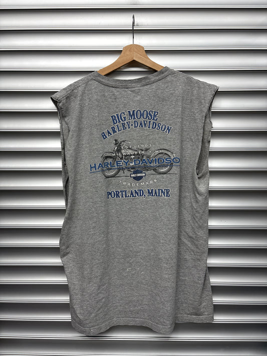 Vintage Harley Blue Bike Cutoff - XL
