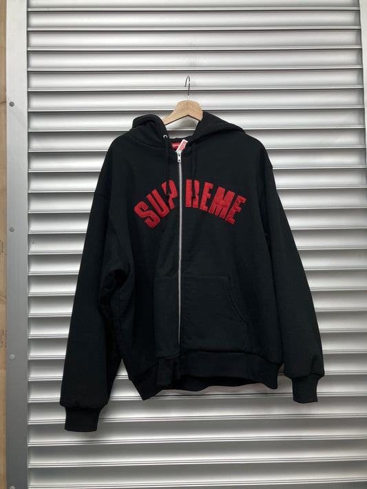 Supreme Black Red Thermal Zip Up Hoodie - L
