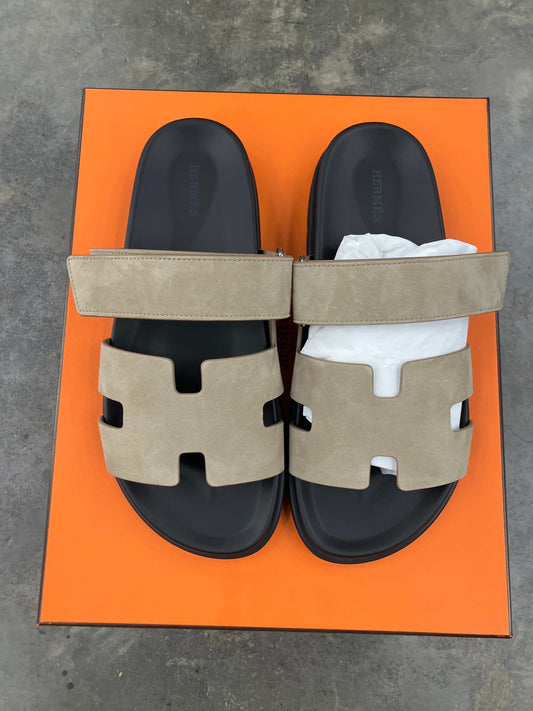 Hermes Tan Suede Chrypre Slides - 41.5