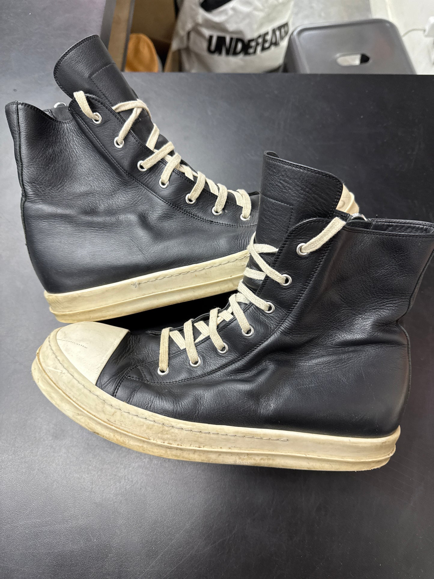 Rick Owen Ramone High Black Leather (U) - 45(12) (NB)