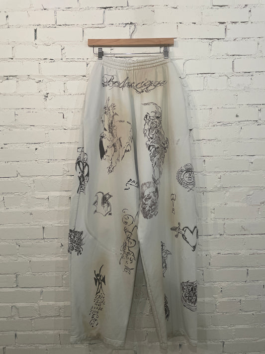 Balenciaga Tattoo White Sweatpants - M