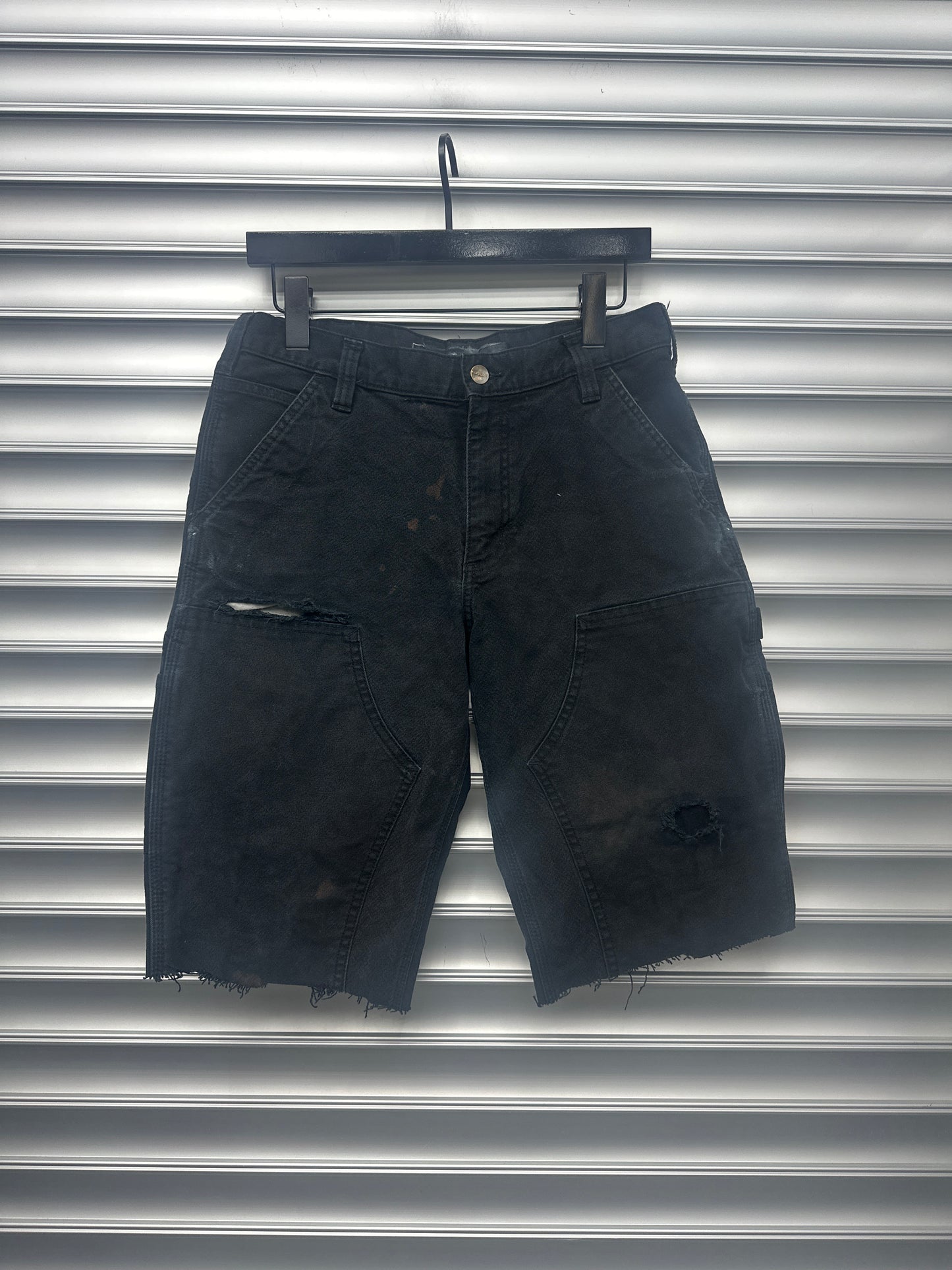 Vintage Carhartt Black Distressed Double Knee Shorts - 32 X 32
