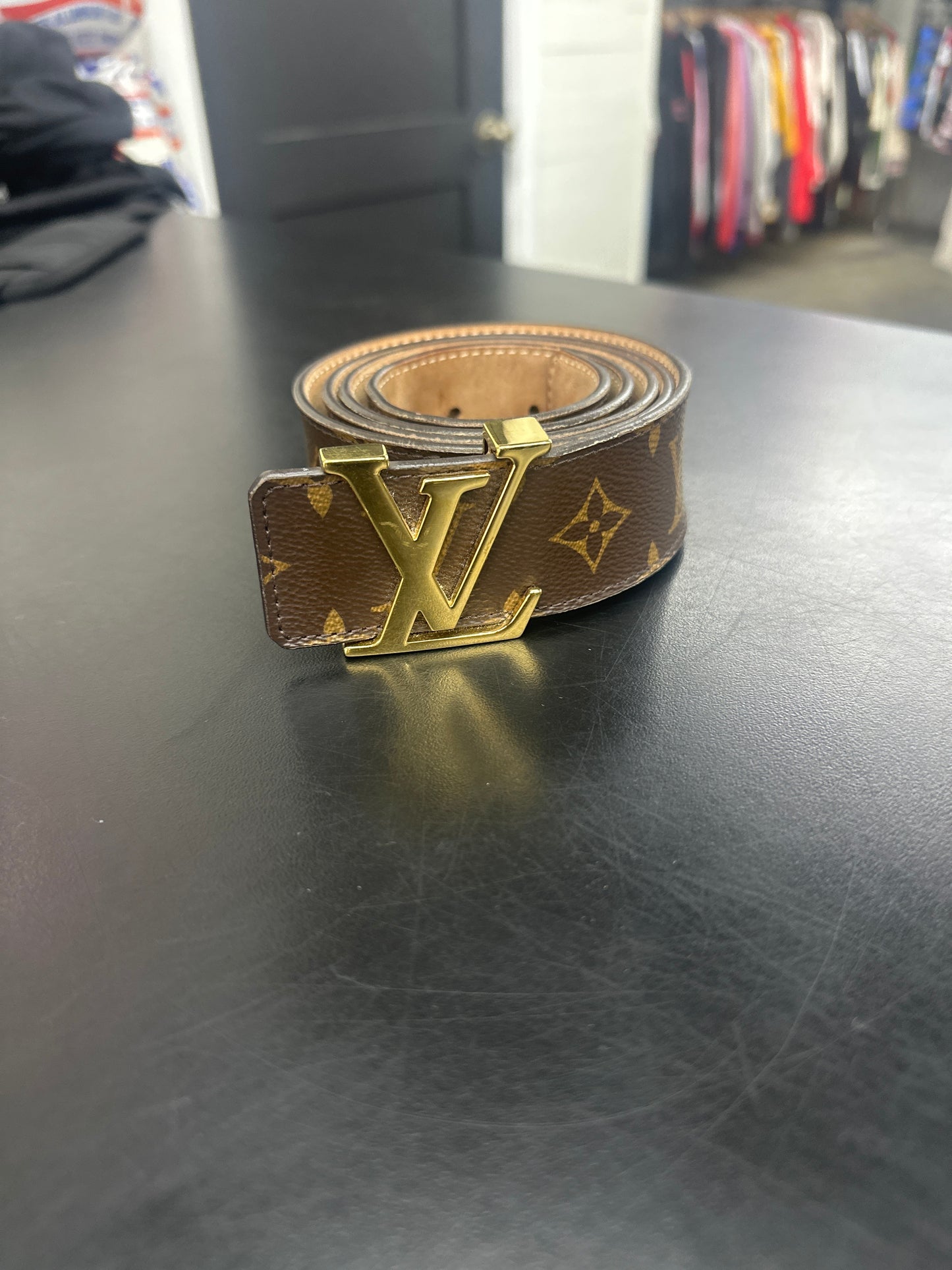 Louis Vuitto Gold Buckle Brown Monogram Belt - 40