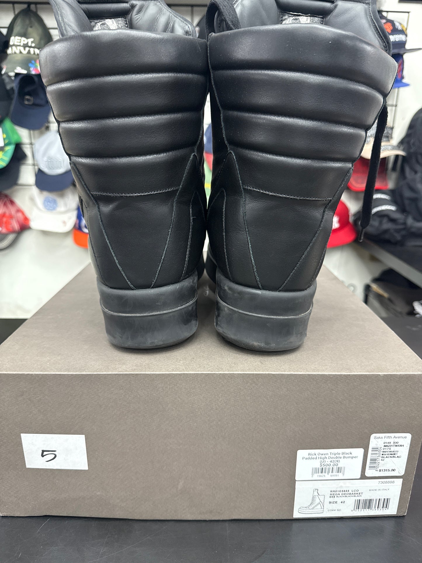 Rick Owen Triple Black Padded High Double Bumper (U) - 42(9)