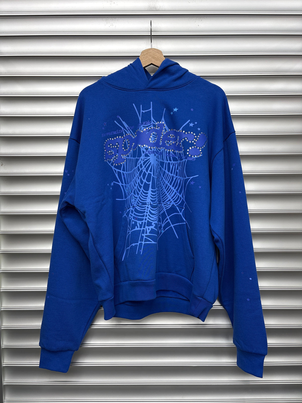 Spider Rhinestone Blue Hoodie - M**