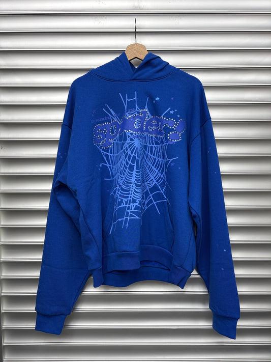 Spider Rhinestone Blue Hoodie - M**