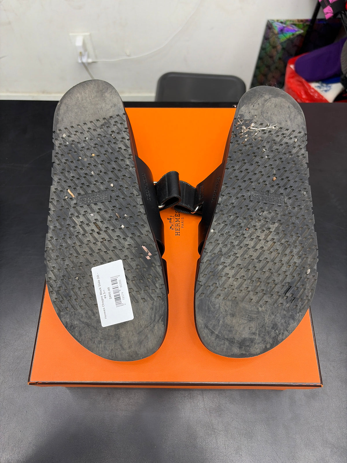 Hermes Chrypre Black Slide (U) - 44.5**