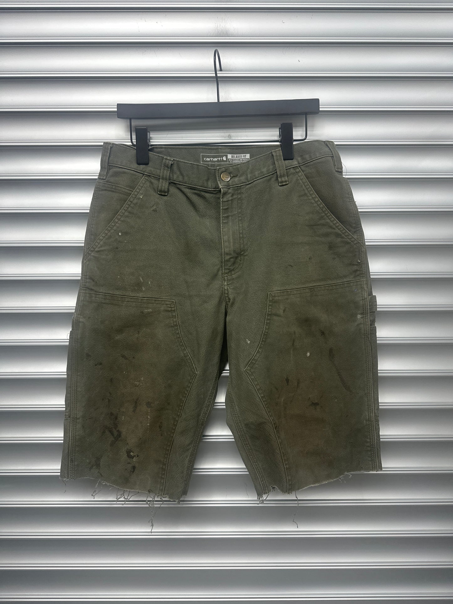 Vintage Carhartt Green Double Knee Paint Splatter Shorts  - 34 X 32