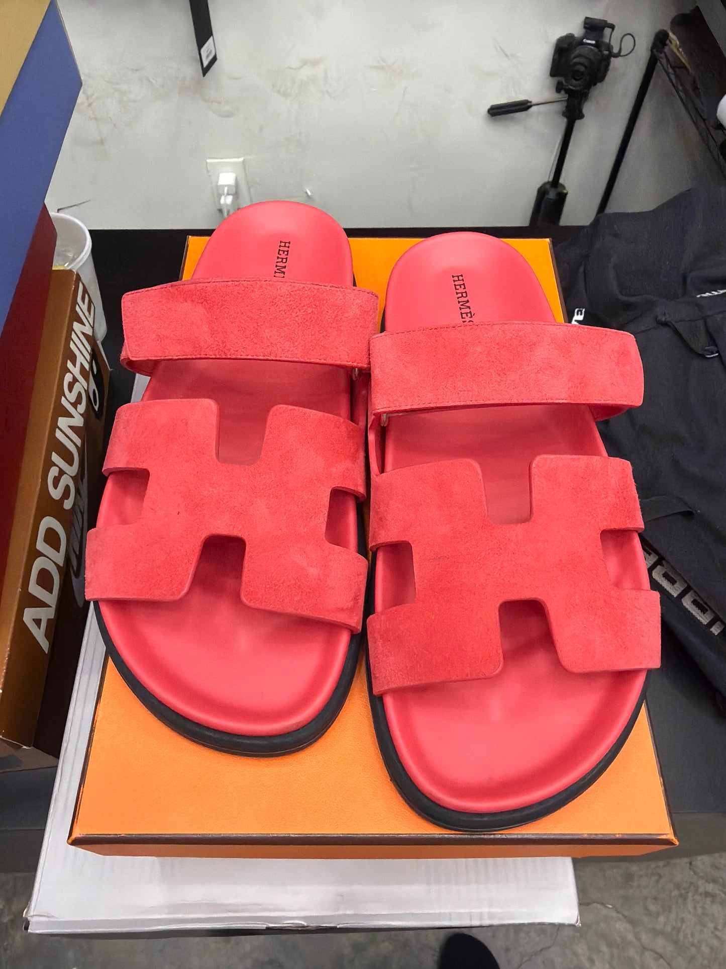Hermes Red Suede Chrypre Slides (U) - 40(7)