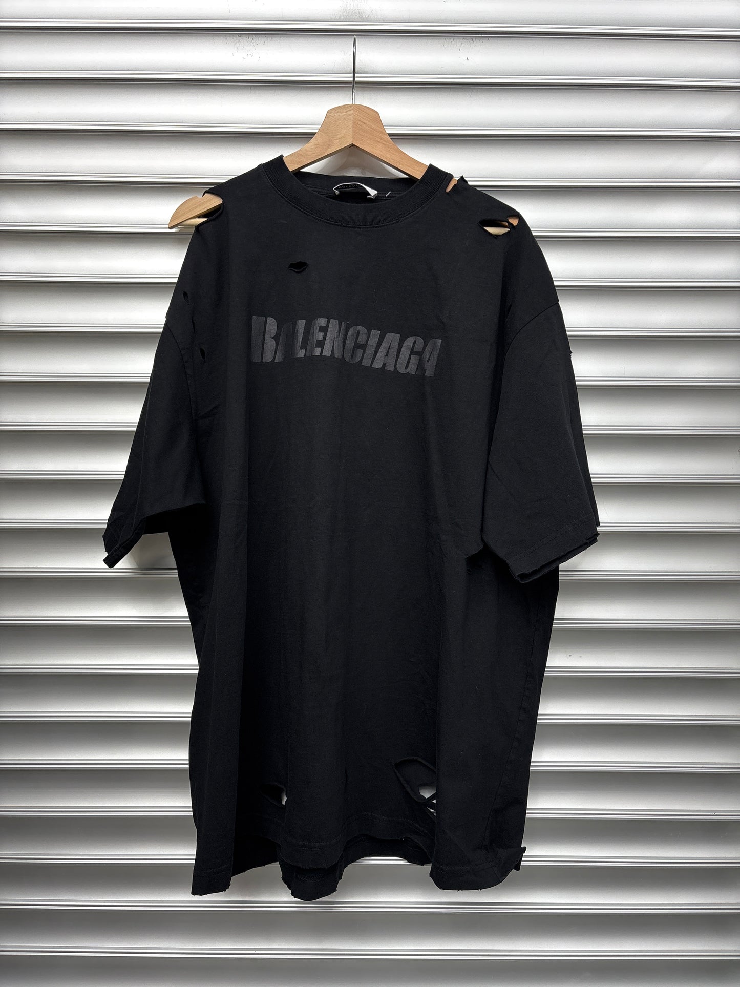 Balenciaga Black Logo Distressed Tee - M
