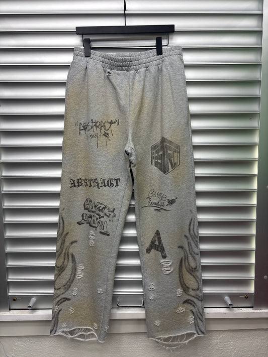 Abstract All Over Grey Sweatpants - M