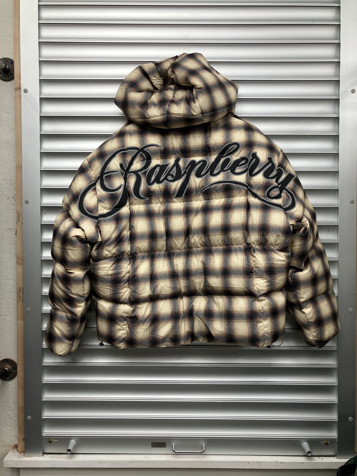 Raspberry Plaid Puffer Coat - L