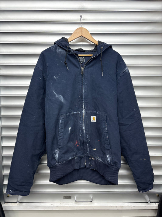 Vintage Carhartt White Navy Hooded Jacket - L**