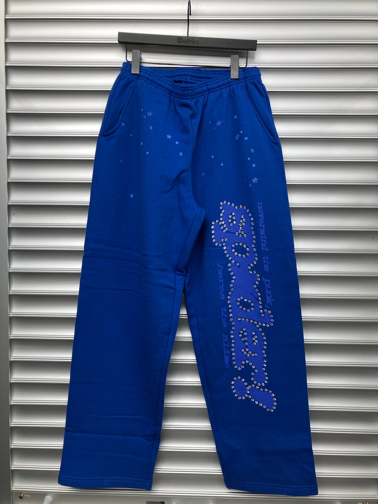 Spider Rhinestone Blue Sweatpants - M