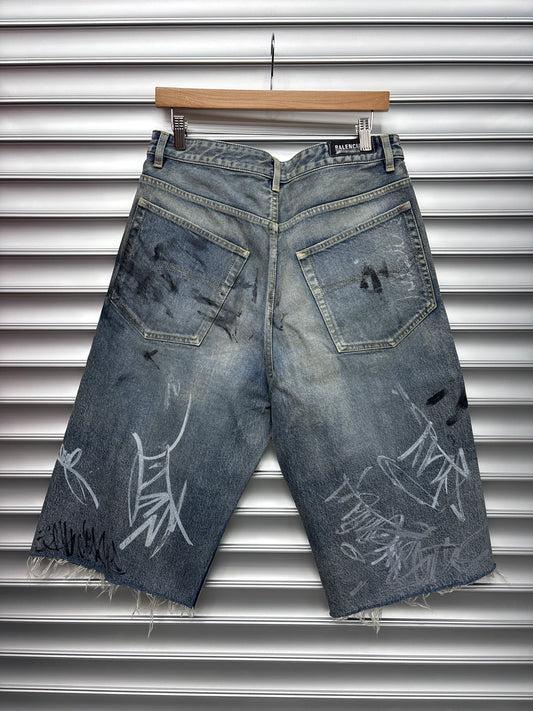Balenciaga Graffiti Denim Shorts - XS