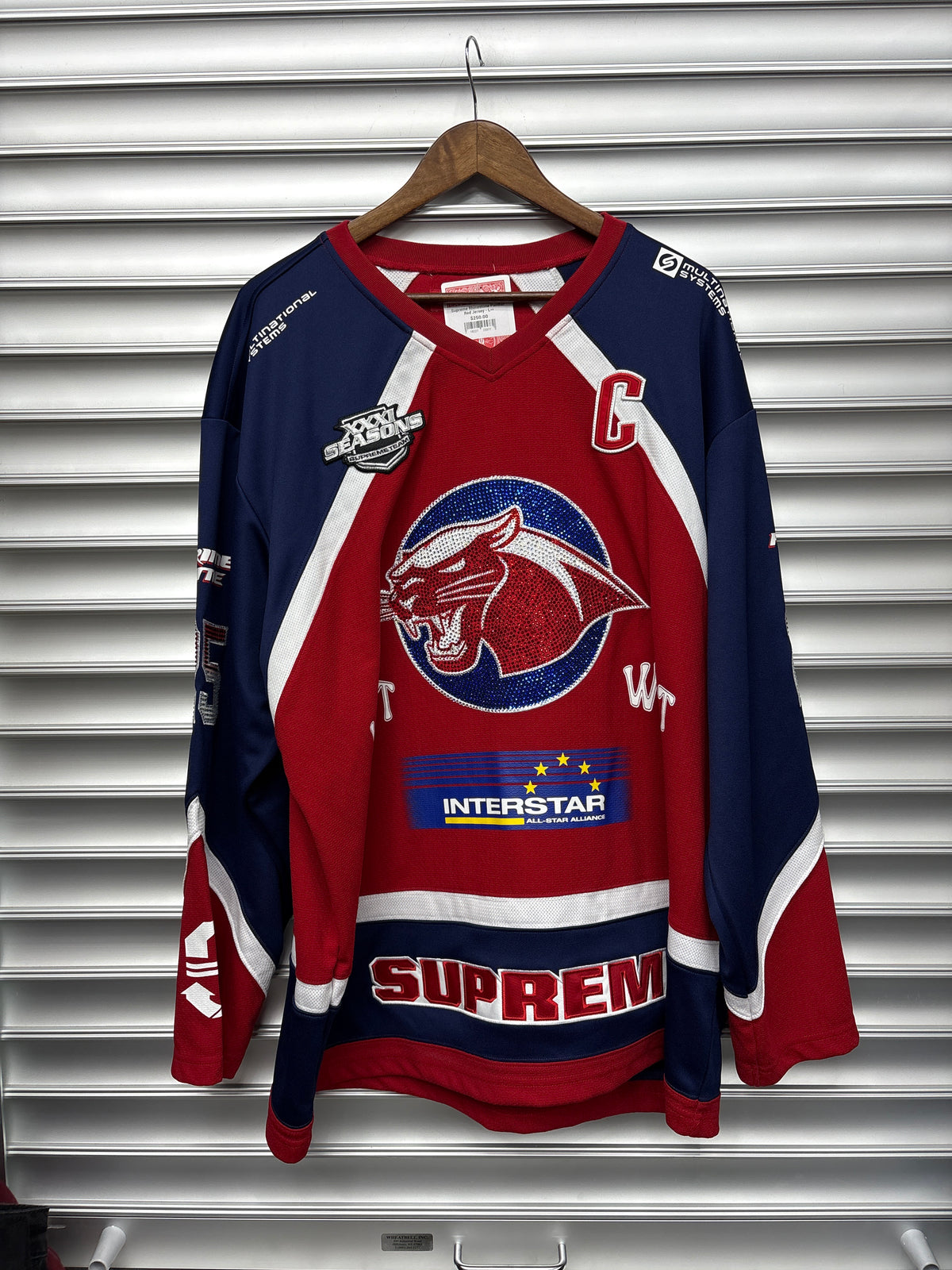 Supreme Rhinestone Panther Red Jersey - L**