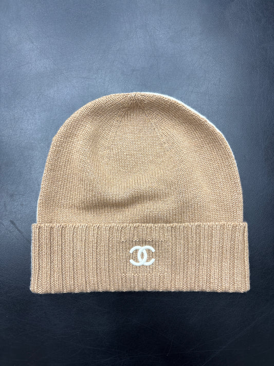 Chanel Split Tan/Creme Beanie**