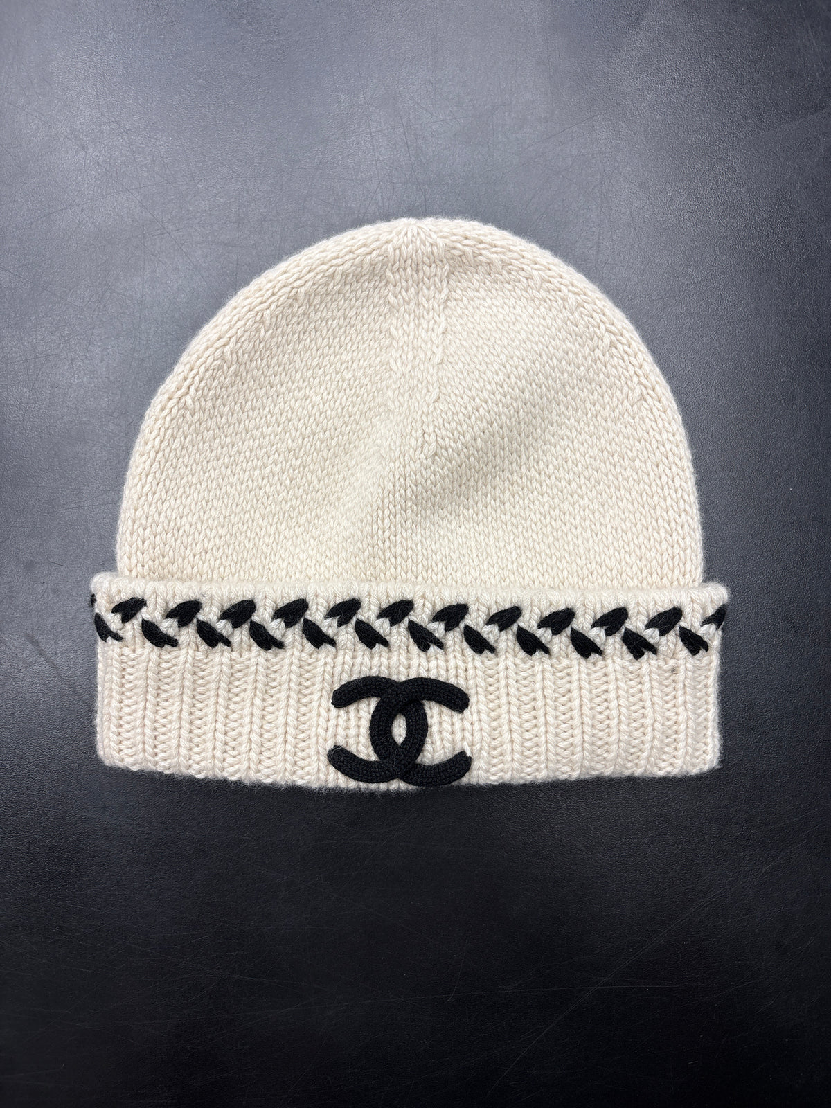 Chanel Creme/Black Tweed Beanie**