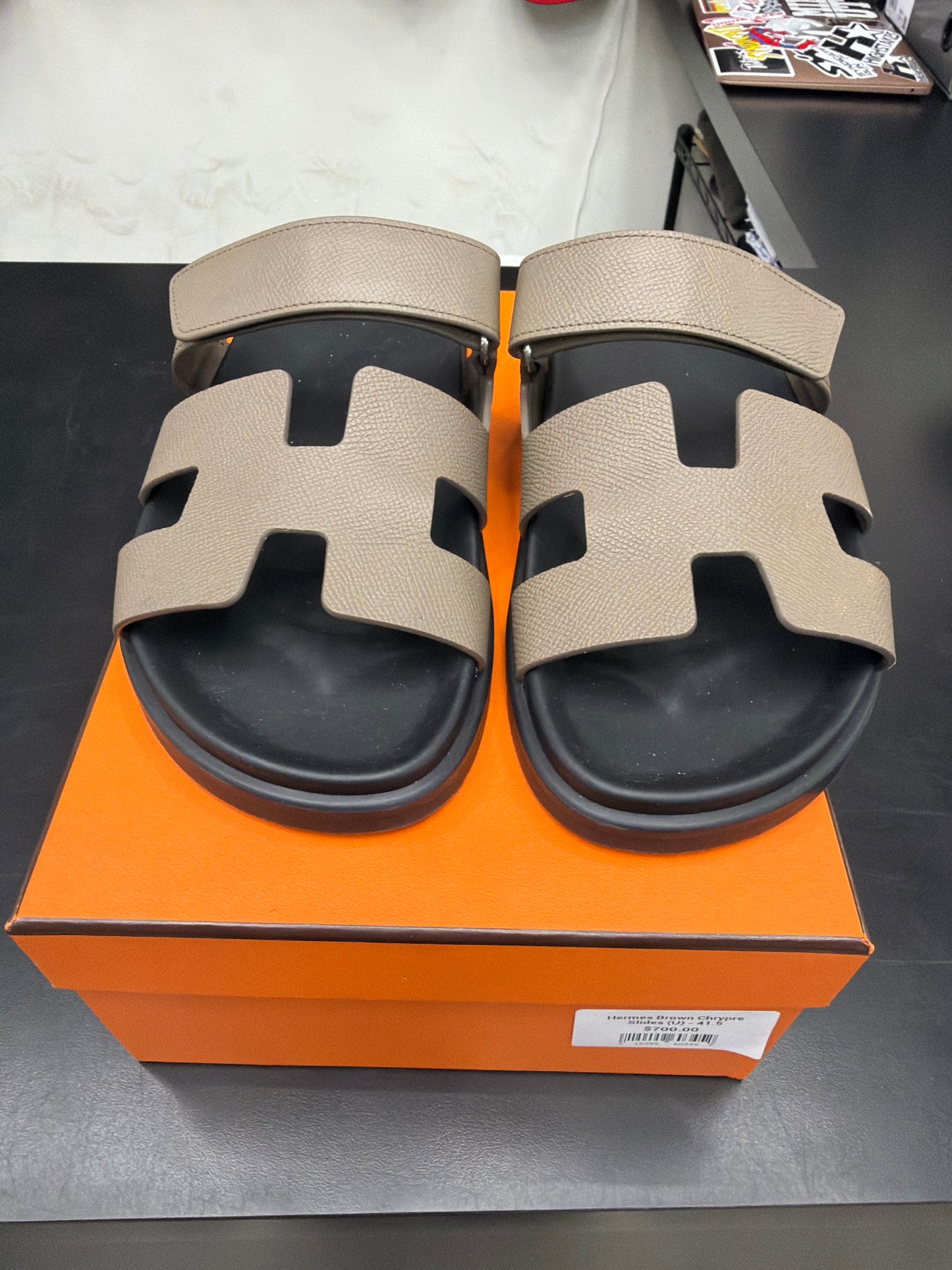 Hermes Brown Chrypre Slides (U) - 41.5