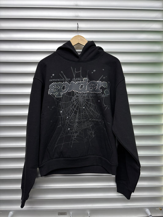 Spider Black Rhinestone Hoodie - M