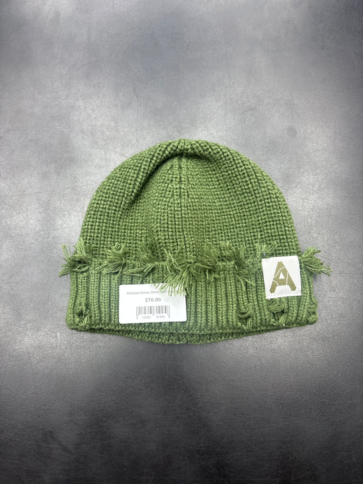 Abstract Green Distressed Beanie
