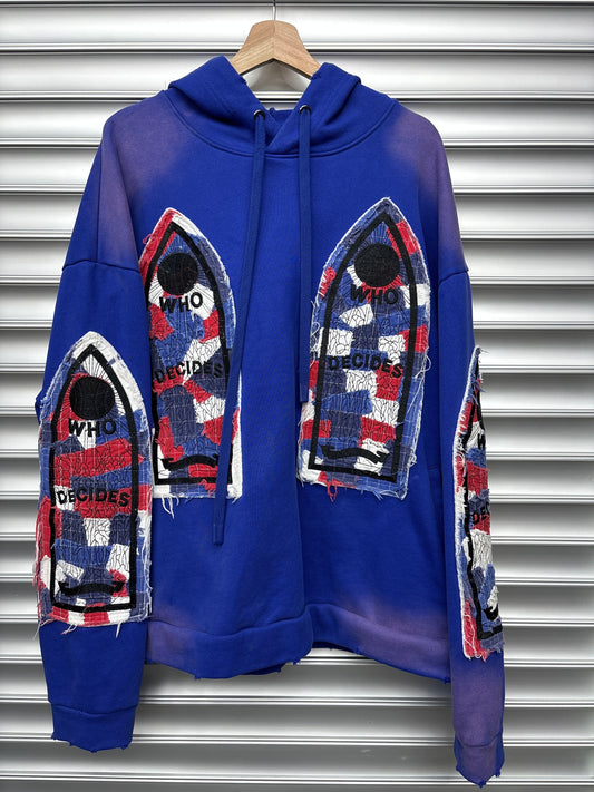 Who Decides War Blue Embroidered Hoodie - S