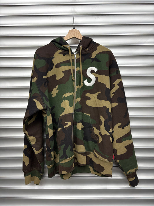Supreme S Logo Camo Zip Up Hoodie - L