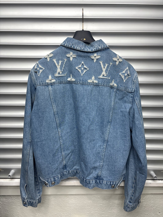 Louis Vuitton Frayed Monogram Denim Trucker Jacket - 56**