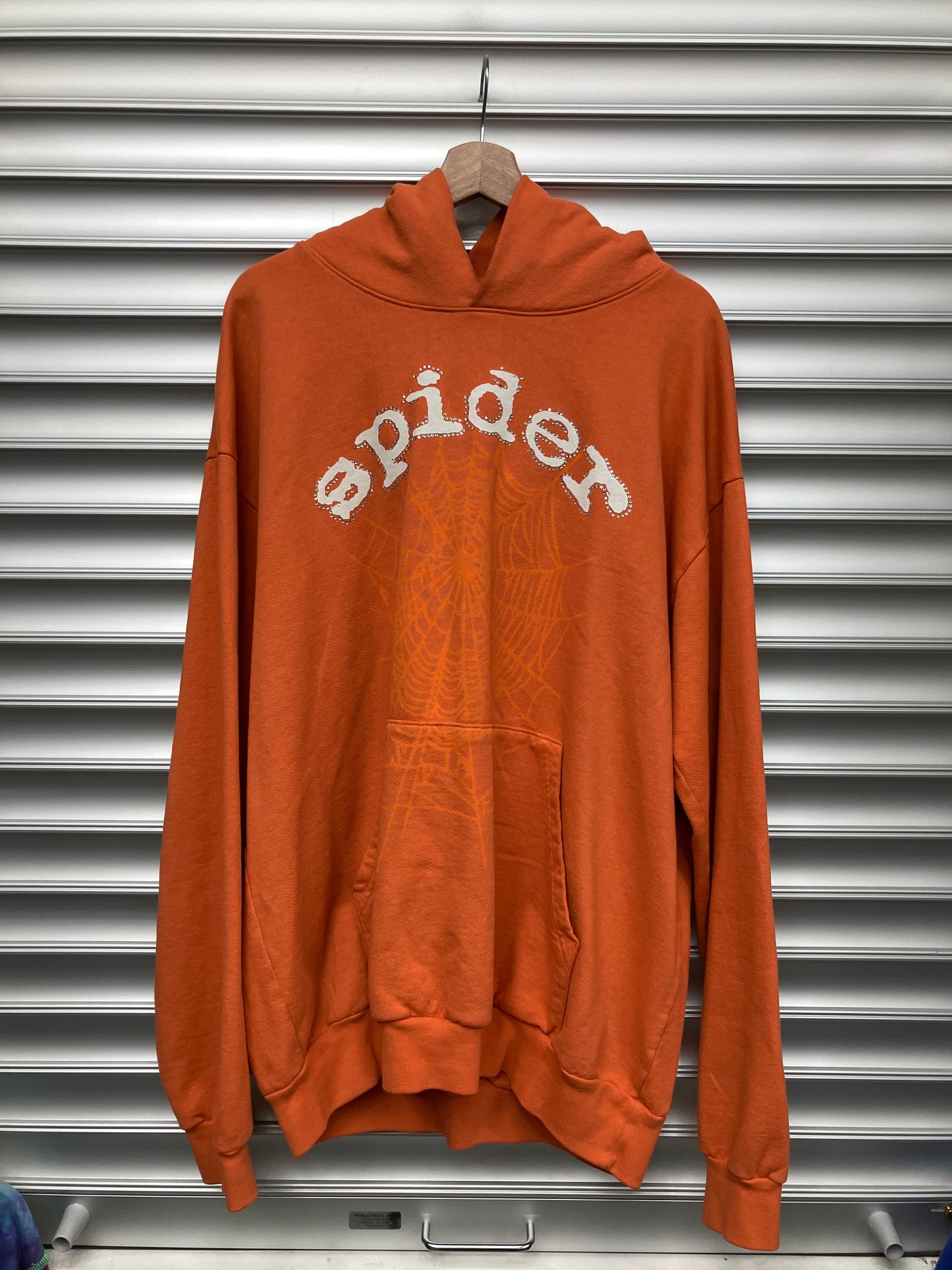 Spider Orange Rhinestone Hoodie - XL