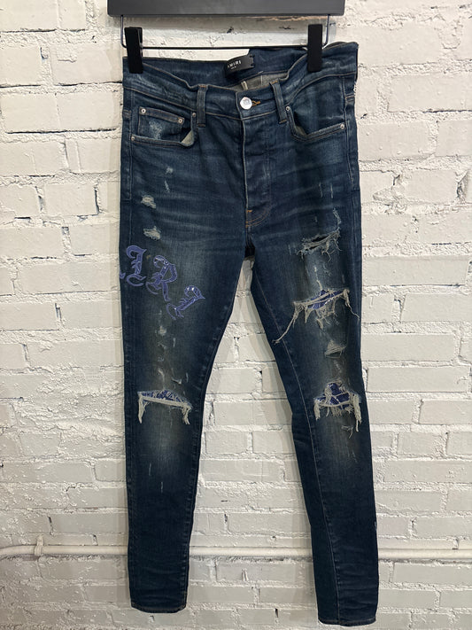 Amiri Blue Bandana Denim - 30