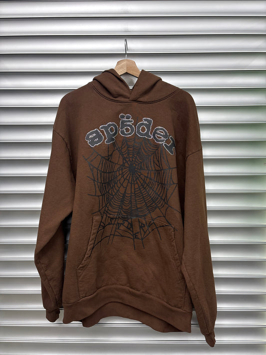 Spider Brown Rhinestone Hoodie - XL