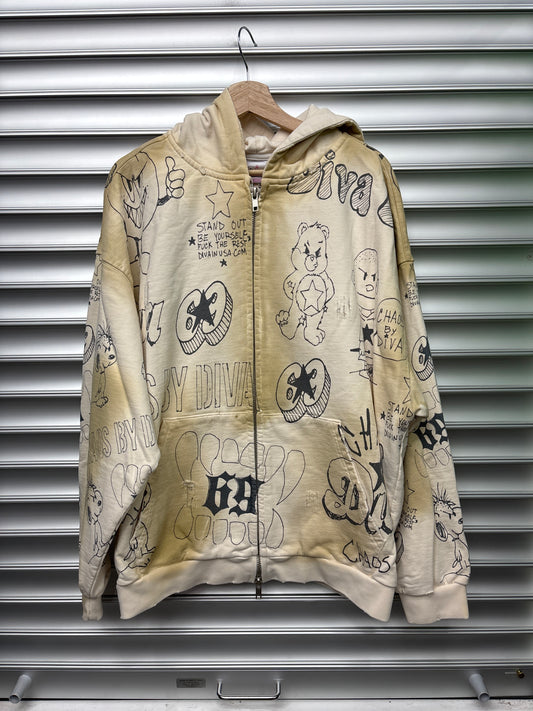 Diva Sketch All Over Print Hoodie - XL