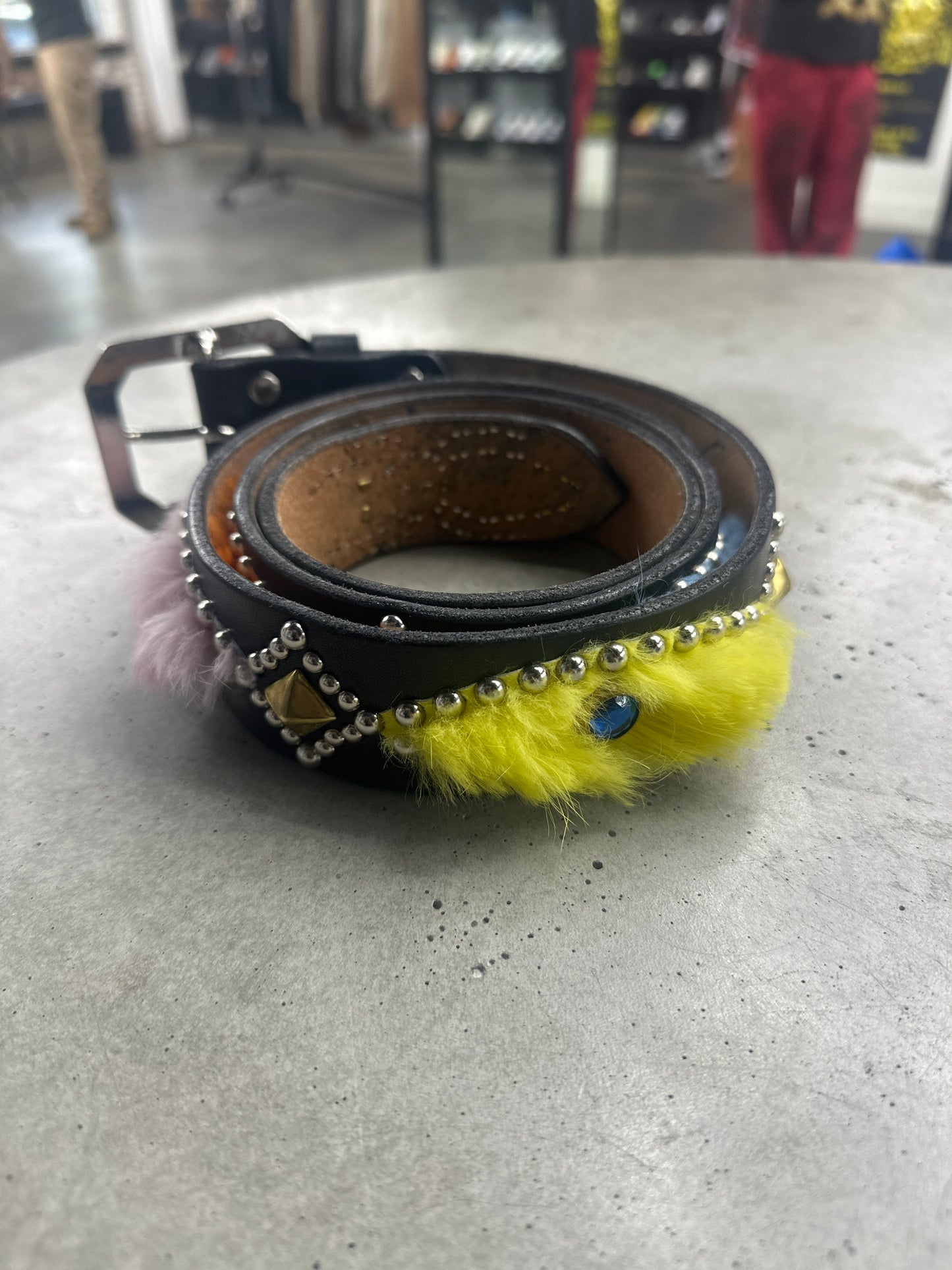 Mannahatta Rabbit Fur Studded Belt - 38