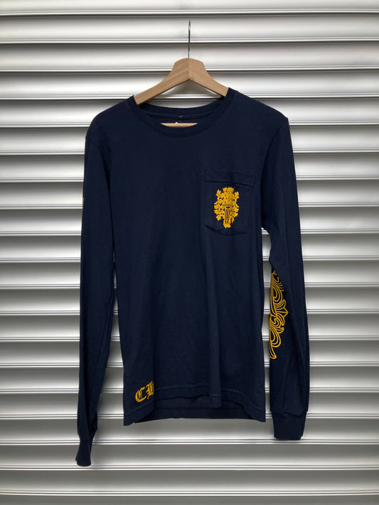 Chrome Hearts Navy Yellow Dagger Pocket Long Sleeve - S