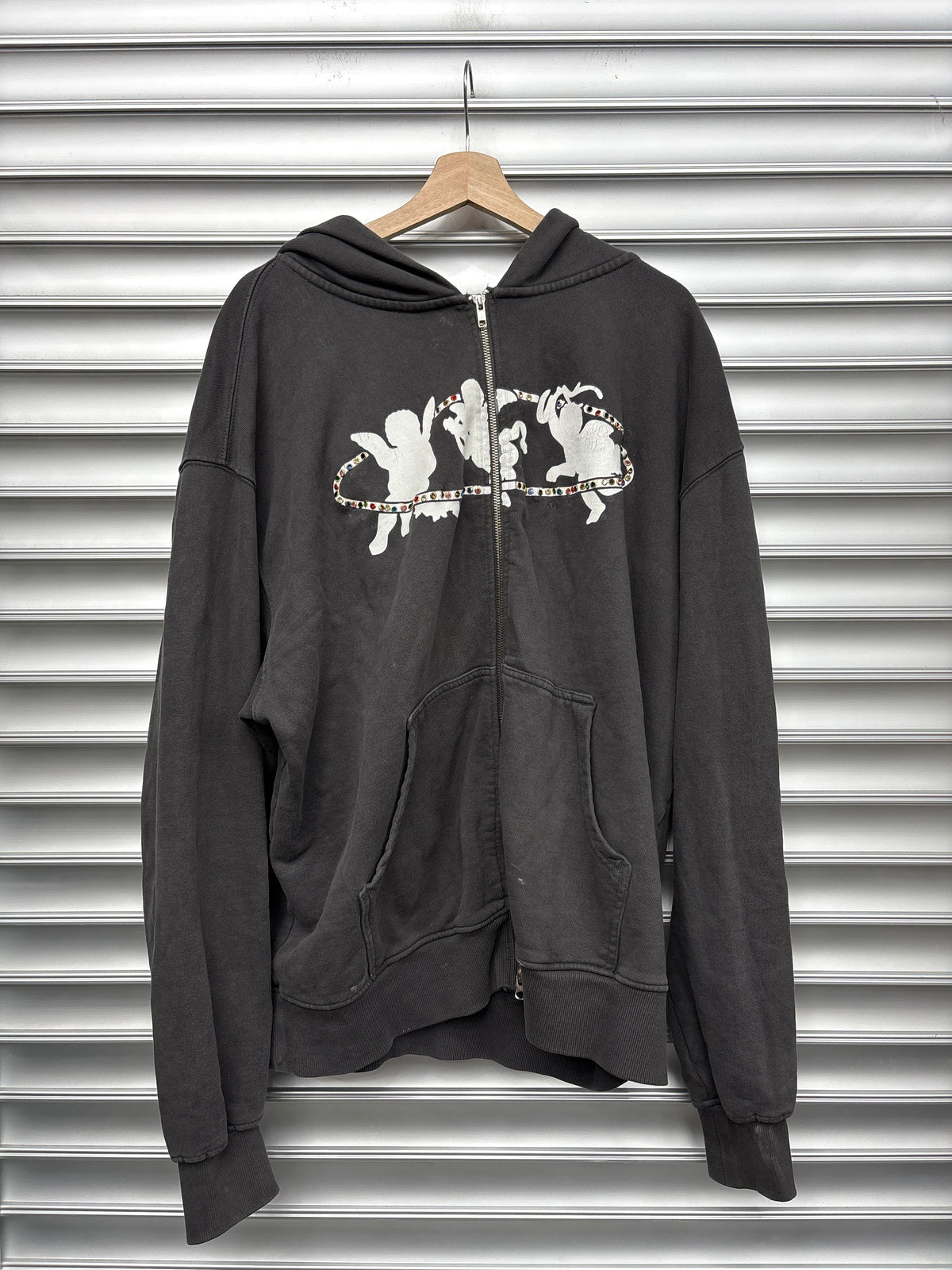 The Most High Rhinestone Zip Up Hoodie  - L/XL