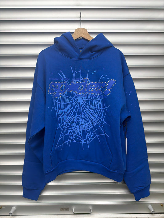 Spider Blue Rhinestone Hoodie - L