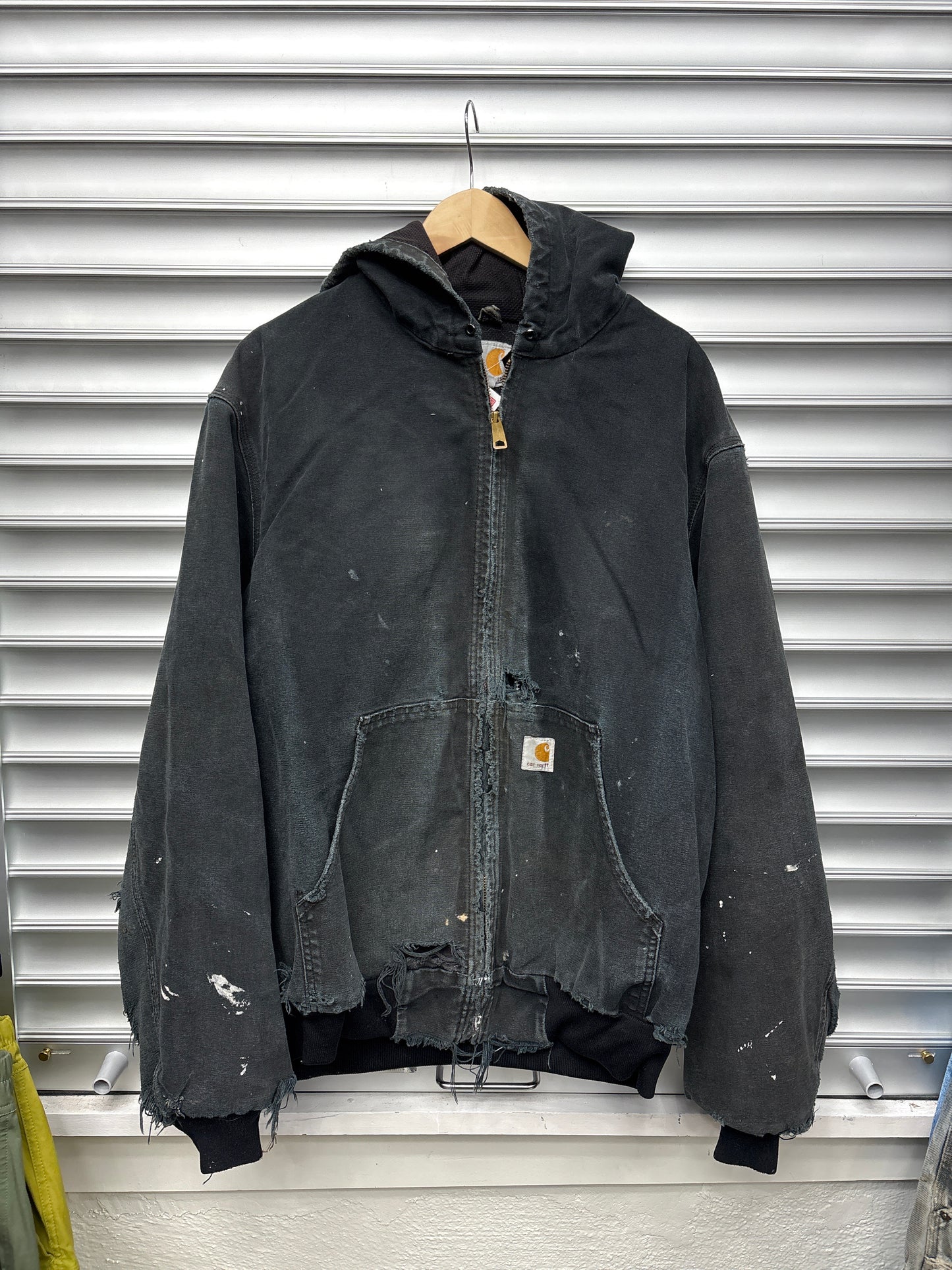 Vintage Faded Black Carhartt Hooded Jacket - L