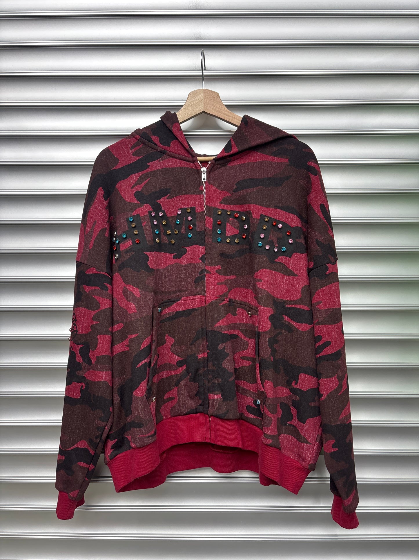 HMDD Red Rhinestone Camo Zip Up - Small