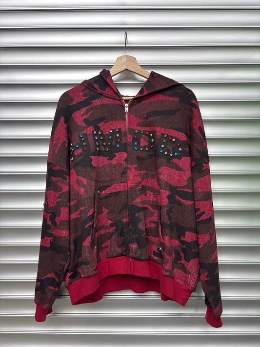 HMDD Red Rhinestone Camo Zip Up - Small