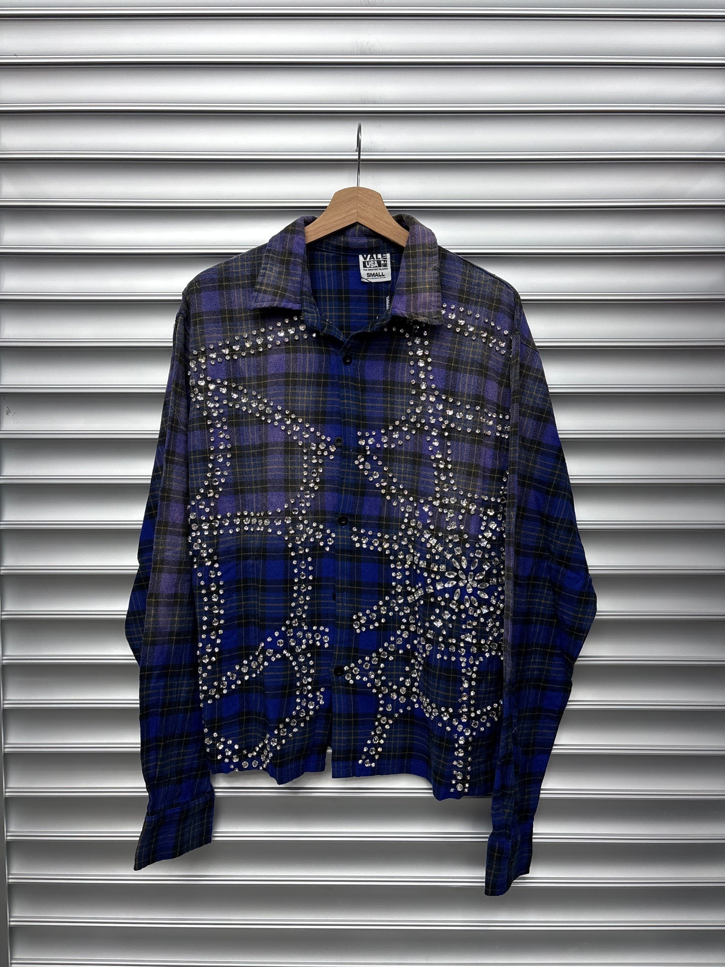 Vale Dark Blue Rhinestone Flannel - S