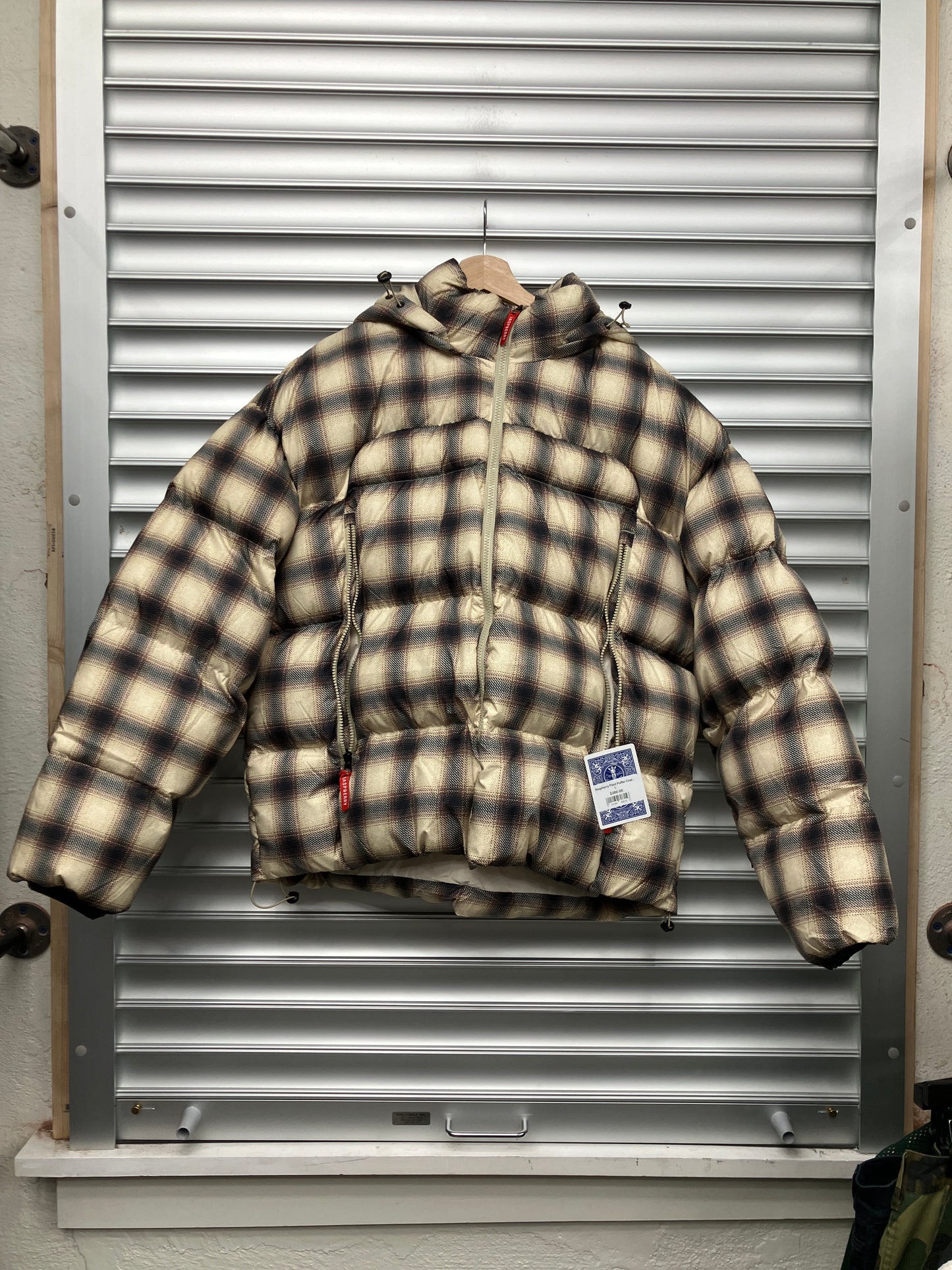 Raspberry Plaid Puffer Coat - L