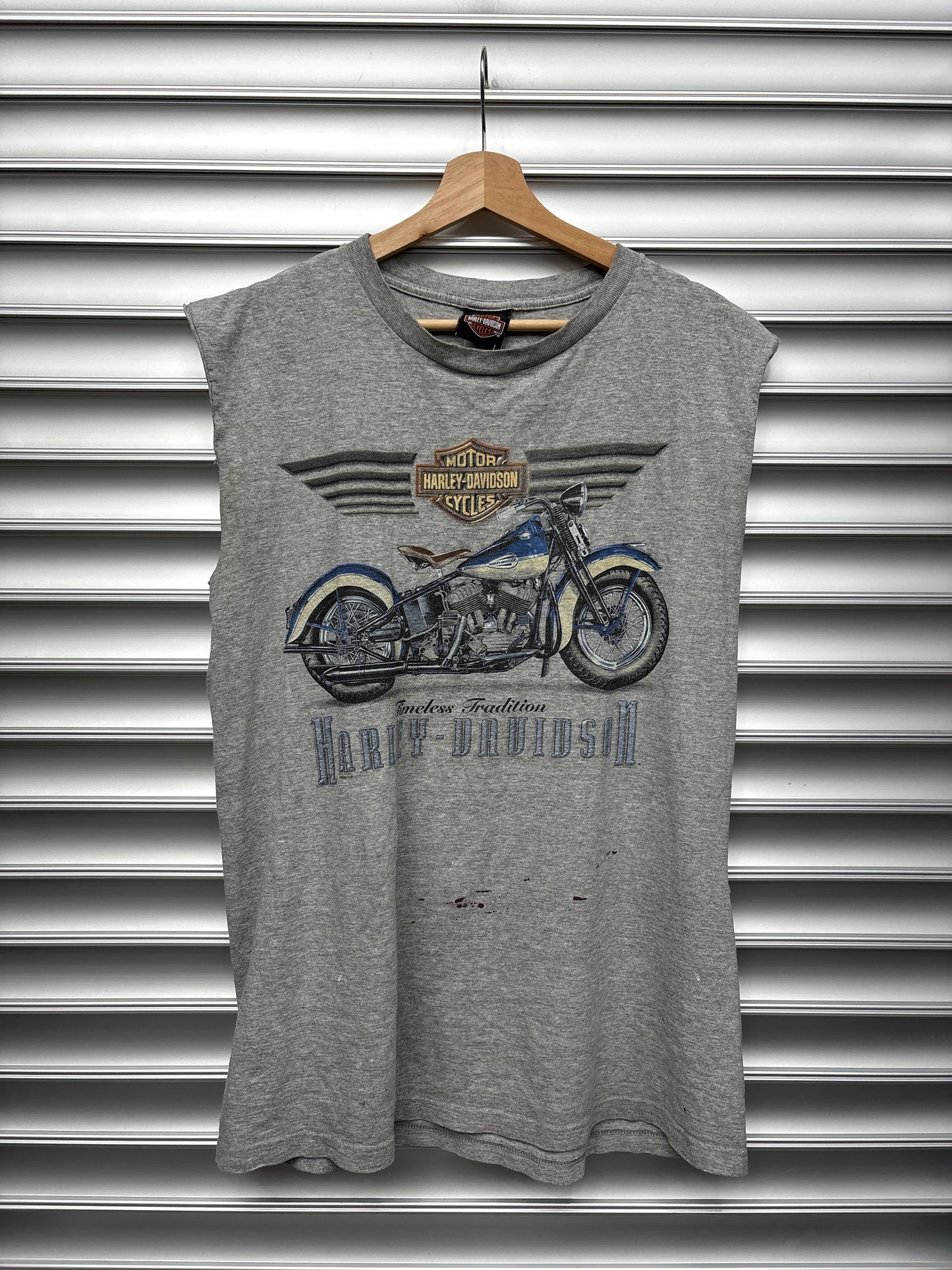Vintage Harley Blue Bike Cutoff - XL